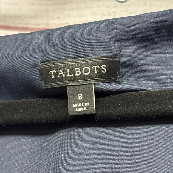 Talbots Petite Navy Twill Sequin Fish Embroidered Sheath Dress size 8 - Picture 4 of 9